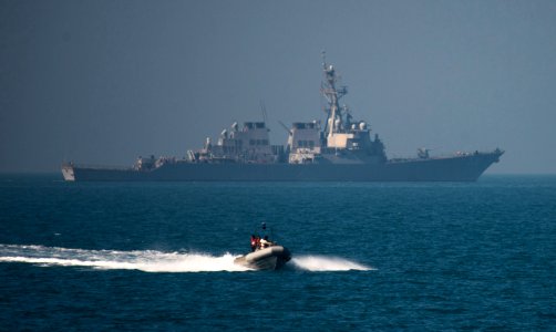 A ridged hull inflatable boat from USS Russell participates in a monthly Iraqi bilateral exercise. (25061143176)