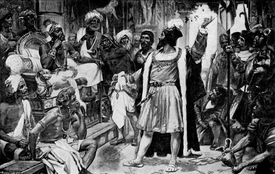Vasco da Gama entrega a carta do rei Dom Manuel I de Portugal ao Samorim de Calicute