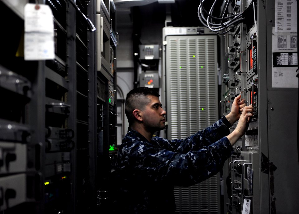 A Sailor checks emmissions aboard USS John C. Stennis. (8476433572)