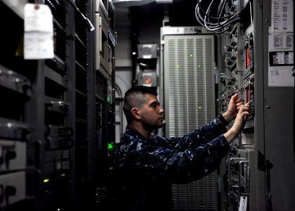 A Sailor checks emmissions aboard USS John C. Stennis. (8476433572)