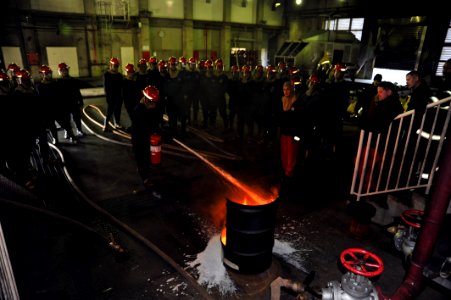 A Sailor attends a fire fighting school in Japan. (8427156336)