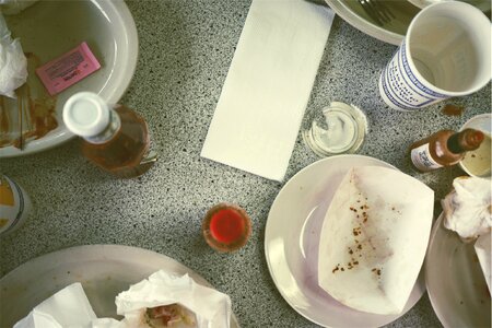 Dinner eating ketchup