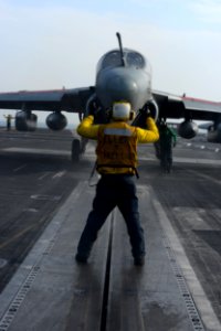 A Sailor directs an EA-6B Prowler. (8360717637)