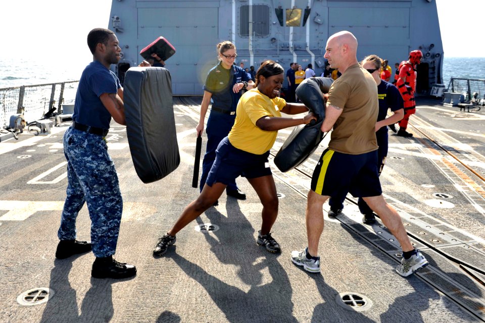 A Sailor practices security tactics at sea. (8413080413)