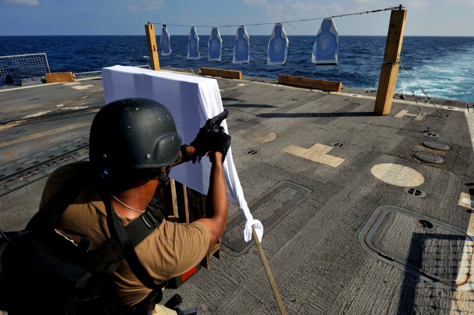 A Sailor practices with an M9 pistol. (8200229882)