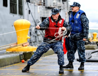 A Sailor pulls on a line. (8427152858)