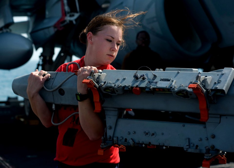 A Sailor moves a BRU-41 multiple ejector rack. (6690261325)