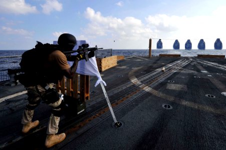 A Sailor practices with an M4 rifle. (8200229784)