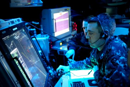 A Sailor tracks aircraft aboard USS Kearsarge. (8413079719)