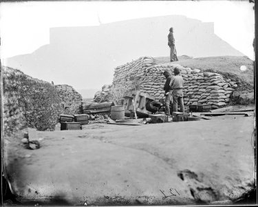 A sandbag battery with burst cannon - NARA - 524545