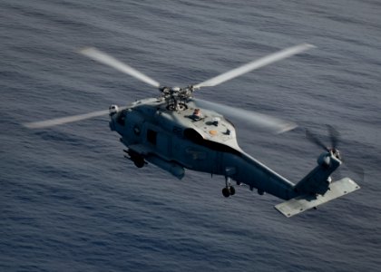 A Sea Hawk helicopter maneuvers over the South China Sea. (8782334387)