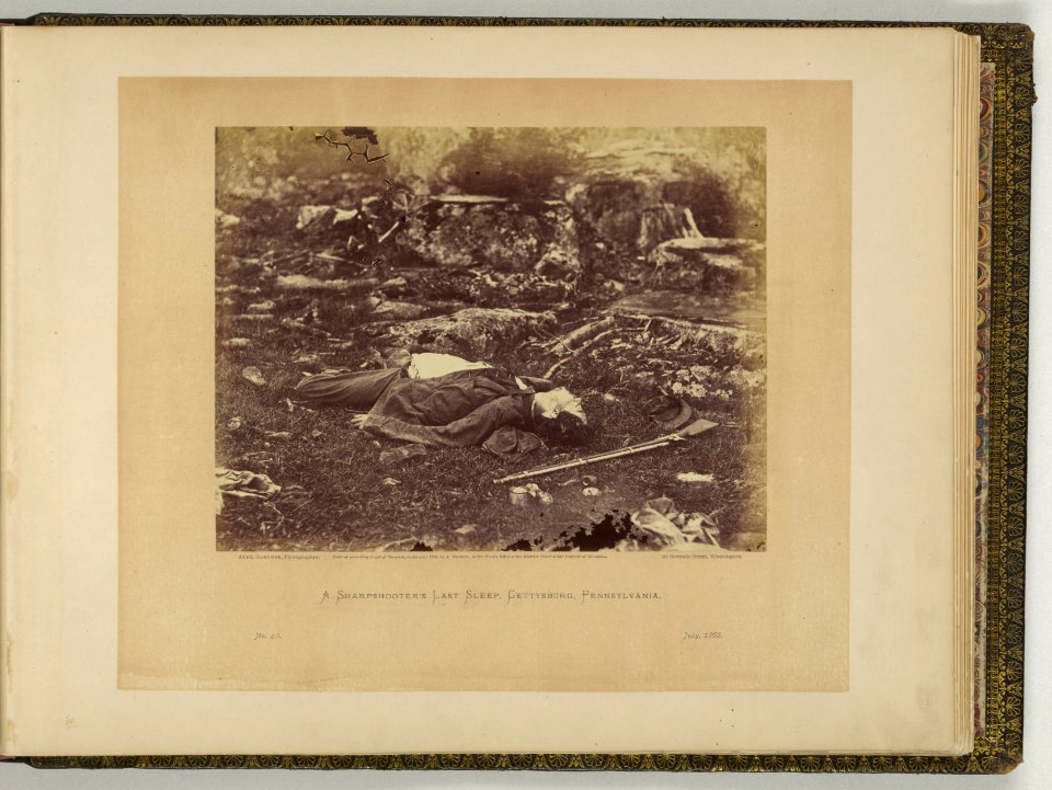 A sharpshooter's last sleep, Gettysburg, Pennsylvania - Alex. Gardner, photographer. LCCN2006692501