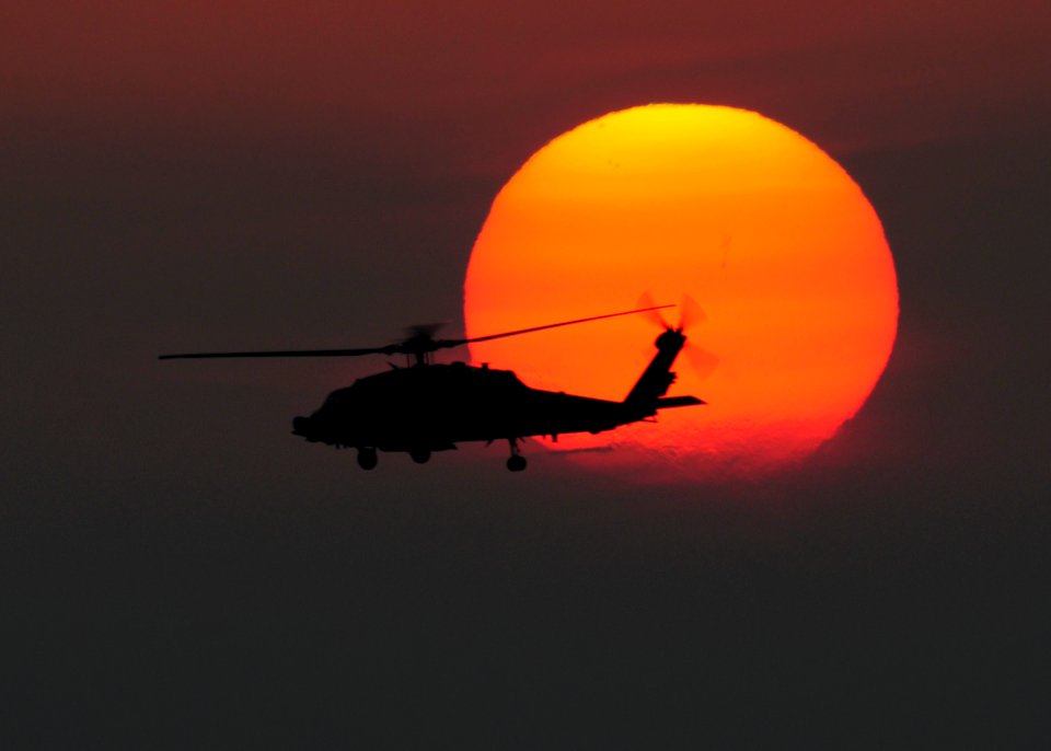 A Sea Hawk helicopter at sunset. (8701366289)