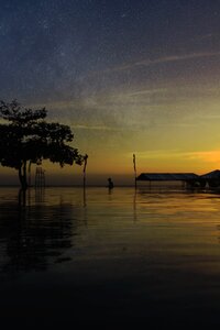 Silhouette sunset reflection