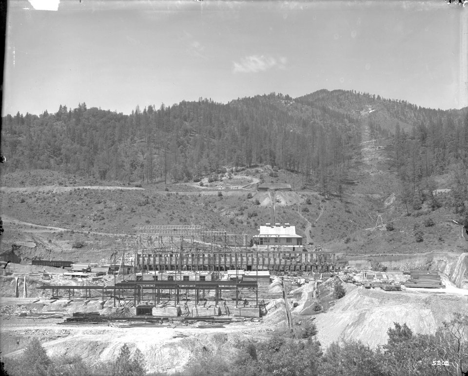 A smelter at a mammoth copper mine in Shasta County, California, ca.1900 (CHS-5202)