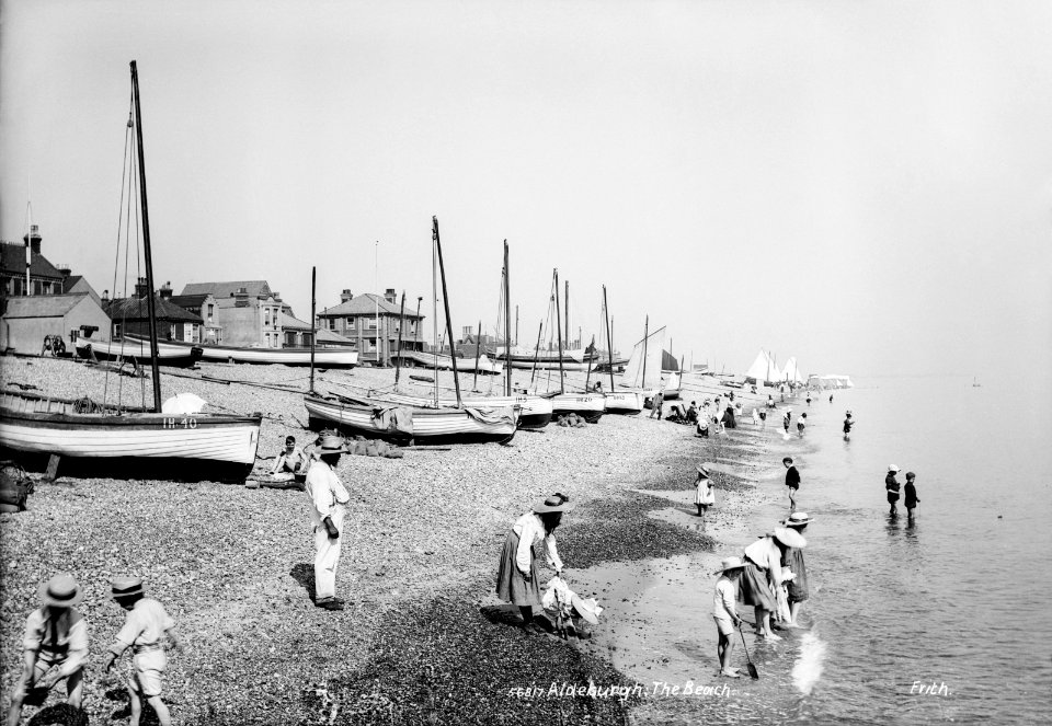Aldeburgh beach with holidaymakers, Suffolk RMG G03180