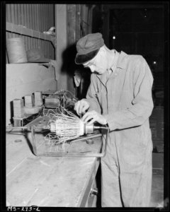 Alex Rockliff, Sealeyville, Indiana, rewinding armature of motor used in Dooley drill. Pyramid Coal Company, Victory... - NARA - 540346