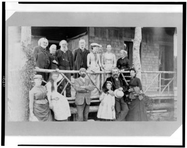Alexander Graham Bell with his family and friends at the lodge, Baddeck, Nova Scotia LCCN96525036