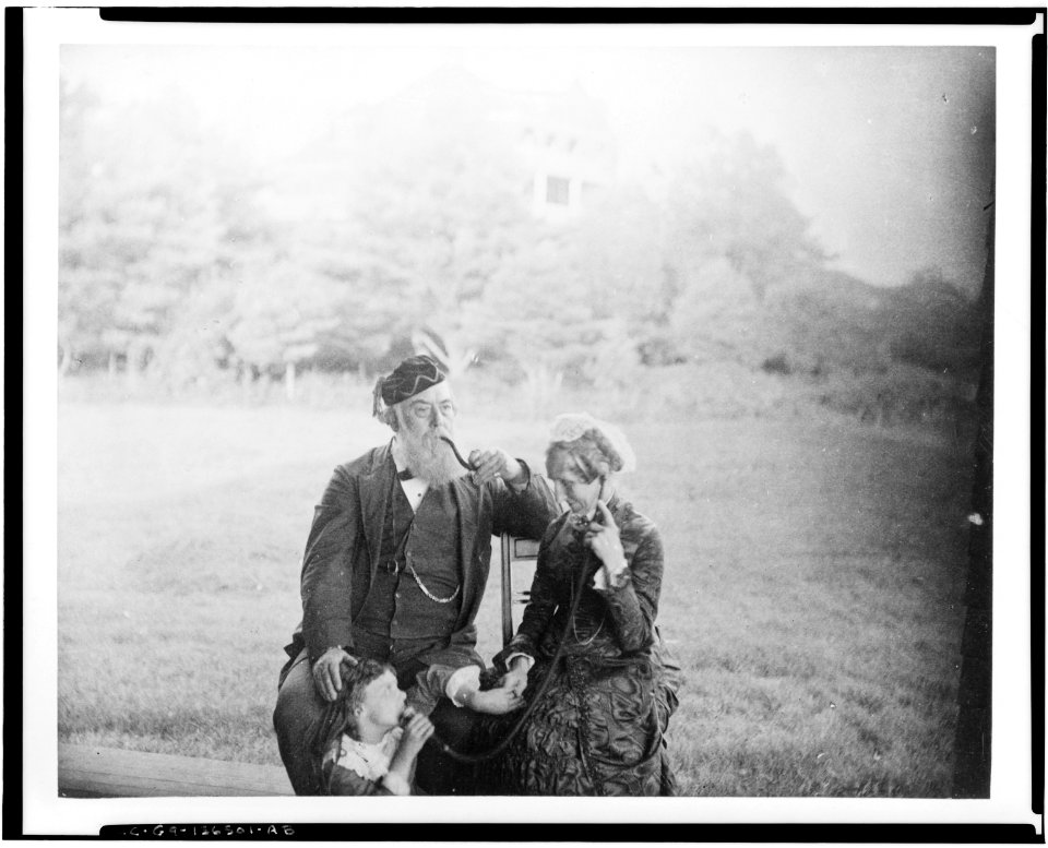 Alexander Melville Bell with his wife Eliza Grace Symonds and their granddaughter Elsie May Bell at Beinn Bhreagh, Nova Scotia LCCN00650267