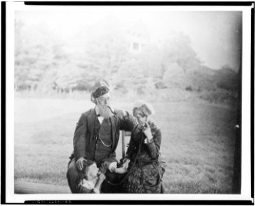 Alexander Melville Bell with his wife Eliza Grace Symonds and their granddaughter Elsie May Bell at Beinn Bhreagh, Nova Scotia LCCN00650267