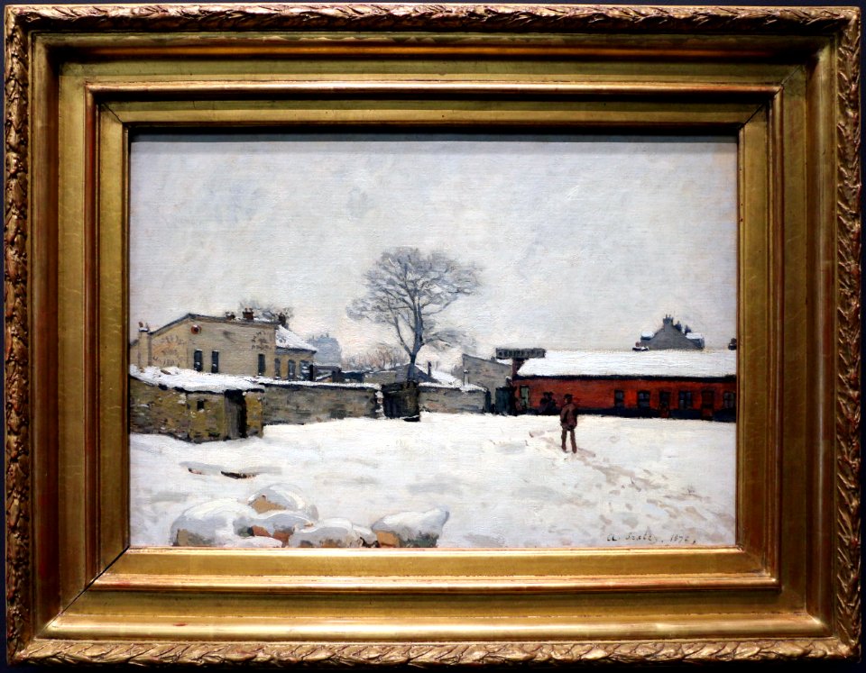 Alfred sisley, sotto la neve, corte di fattoria, 1876