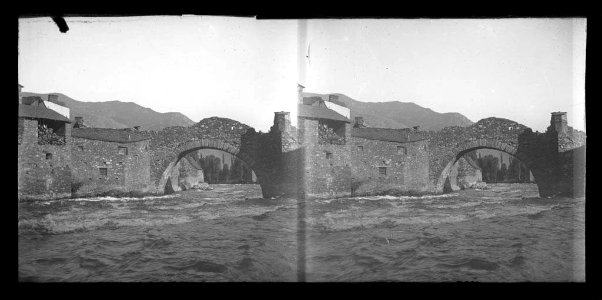 Algunes cases i pont sobre la Noguera Pallaresa a Esterri d'Àneu