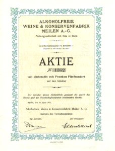 Alkoholfreie Weine & Konservenfabrik Meilen 1917