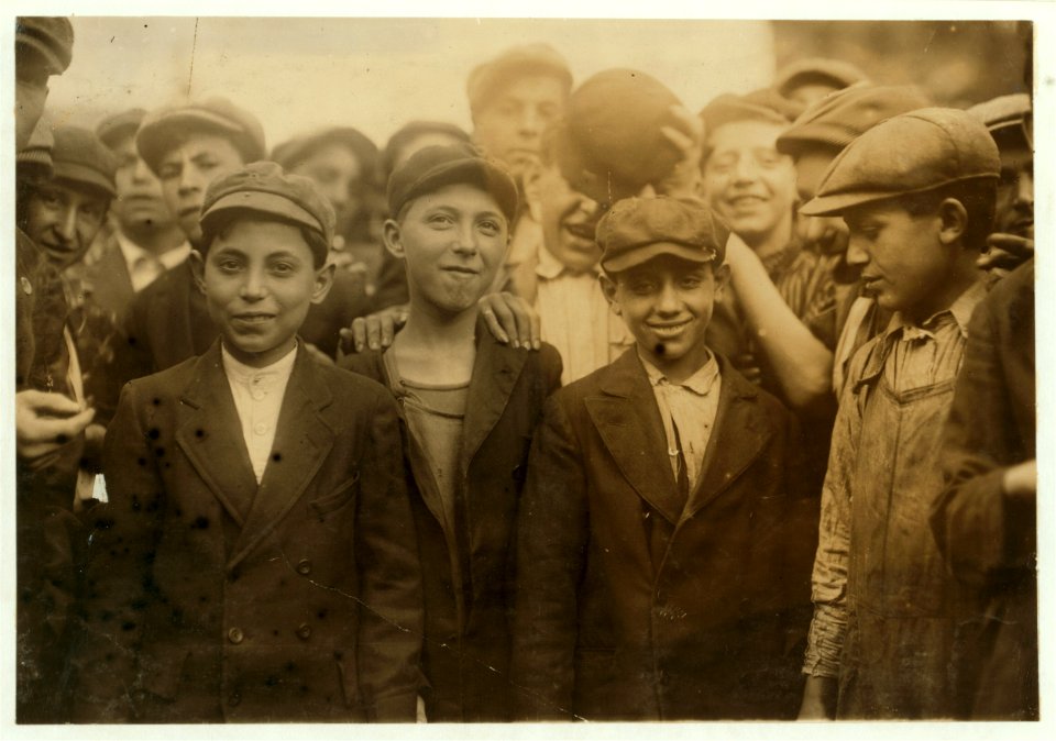 All in the picture work in the spinning room of the Washington Mill. Front row, left end, Joseph Cratano, 55 Railroad St. Apparently 11 or 12. Center, Thomas Murphy, 24 Spruce St., LOC nclc.02362