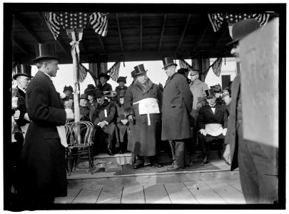 ALL SOULS CHURCH. CEREMONIES AT LAYING OF A CORNERSTONE AT 16TH AND R. CHURCH NOT BUILT THERE, LATER BUILT AT 16TH AND HARVARD ST. SEATED AT RIGHT OF POLE- GEN. WOODHULL; MYRON M. PARKER, LCCN2016864295