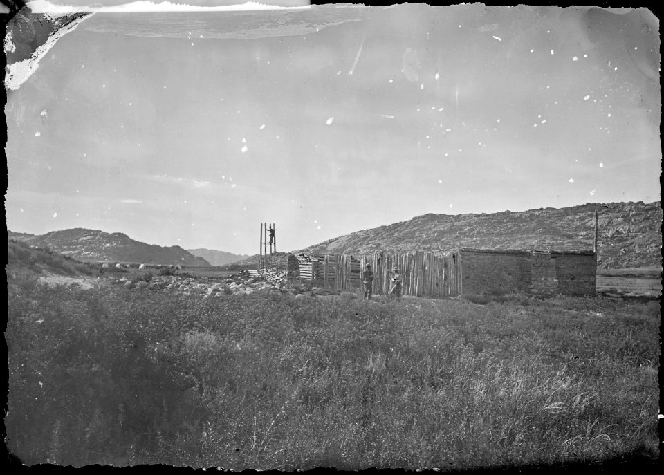 All that remains of the Three Crossings stage station. Buffalo Bill made one of his record rides from Red Butte... - NARA - 516908