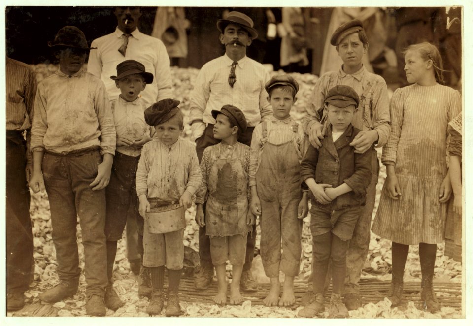All these are shrimp-pickers in Dunbar, Lopez, Dukate Company. Youngest in photo are five and eight years of age. LOC cph.3a01053
