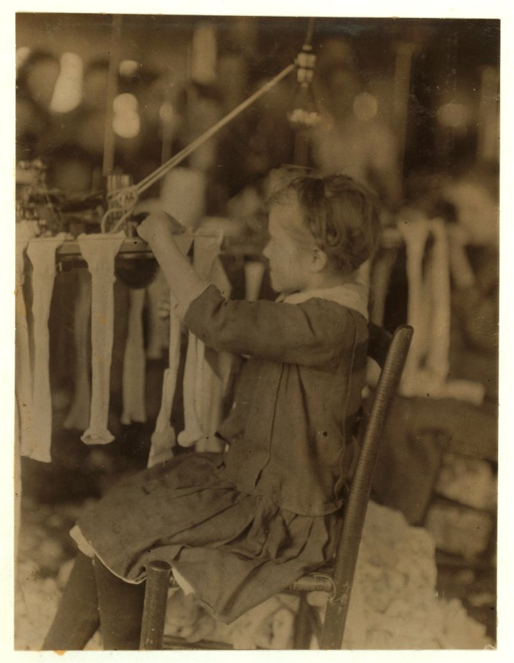 All these are workers in the Cherokee Hosiery Mill, Rome, Ga. Noon, Apr. 10, 1913. The youngest are turners and loopers. Other Hosiery Mills around here employ children of 8 and 9 years. LOC nclc.05338