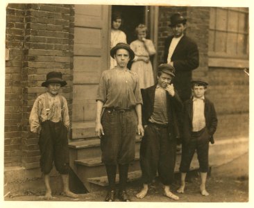 All these are workers at the Cherokee Hosiery Mill, Rome, Ga. Noon, April 10, 1913. The youngest are turners and loopers. Other Hosiery Mills around here employ children of 8 and 9 years. LOC nclc.02782