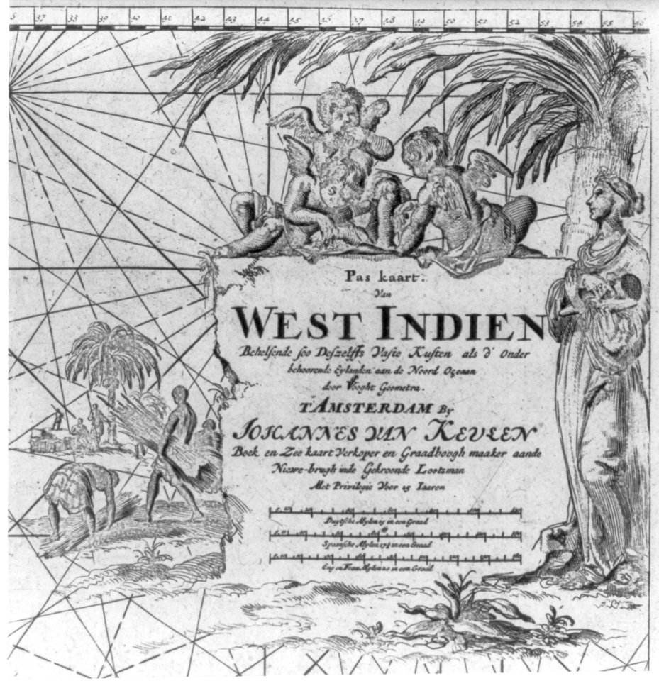 Allegorical cartouche showing West Indians harvesting cane, a Native woman breast feeding an infant, and cherubs LCCN2004673507