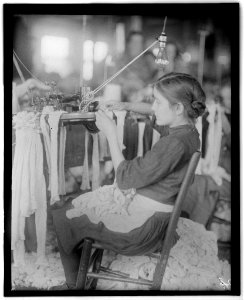 All these are workers in the Cherokee Hosiery Mill, Rome, Ga. Noon, April 10, 1913. The youngest are turners and loopers. Other Hosiery Mills around here employ children of 8 and 9 years. LOC nclc.05339 photo