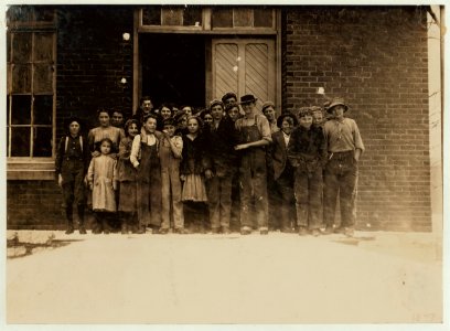 All these I saw regularly at work during work hours in Richmond Spinning Mills. Tiny girl on left, five years old, is Goldie, who helps her sister, girl back of her. When I tried to get a LOC nclc.01970