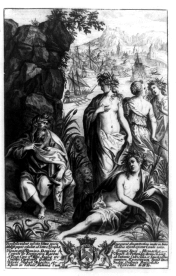 Allegorical scene during Second Punic war, showing Roman galleys in background; with old man and women in foreground LCCN93515311