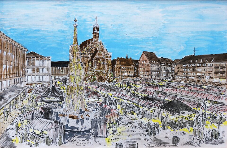 Painting christkindlesmarkt marketplace