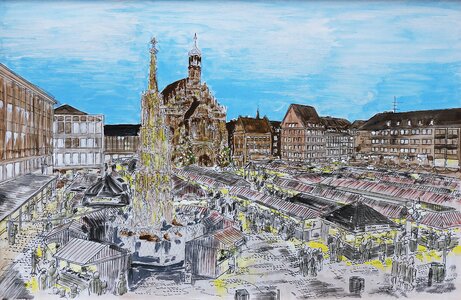 Painting christkindlesmarkt marketplace