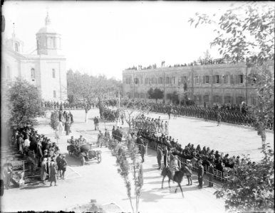 Allenby's official entry with military review at Russian Compound. British troops on parade LOC matpc.11528