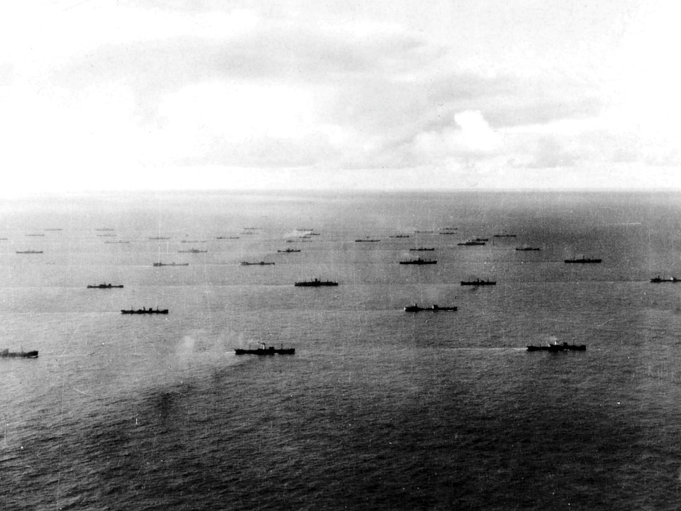 Allied convoy underway in the Atlantic Ocean near Iceland, circa in 1942 (80-G-72409)