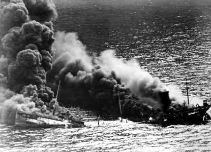 Allied tanker torpedoed photo
