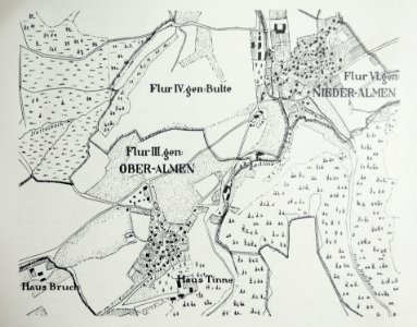 Alme Plan von Nieder-und Oberalme, Maßstab nach der Katasteraufnahme von 1851