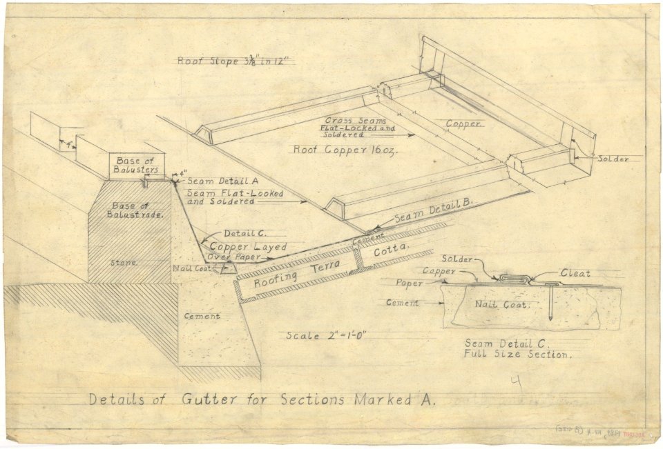 Alterations to the Library of Congress Thomas Jefferson Building (gutters and battens), Washington, D.C. Details of gutter for sections marked A LCCN2009632437