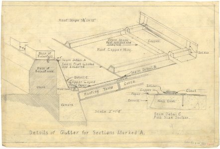 Alterations to the Library of Congress Thomas Jefferson Building (gutters and battens), Washington, D.C. Details of gutter for sections marked A LCCN2009632437