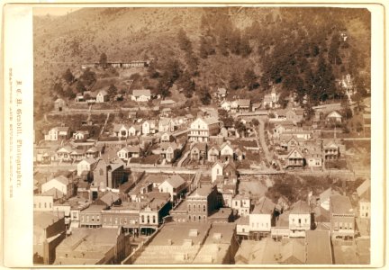 Altitude. Part of Deadwood as seen from big flume, showing steps, stairways, and roads from store to residence LCCN99613871