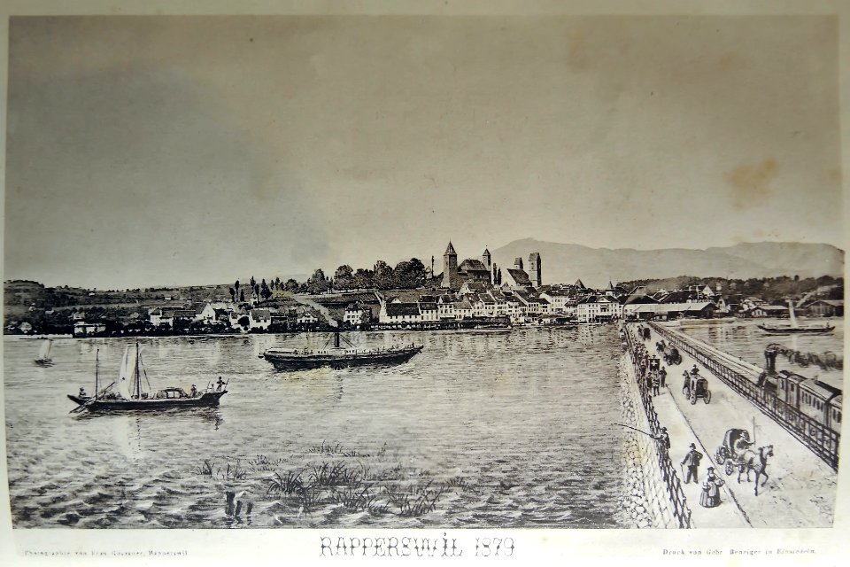 Alwina Gossauer - Südansicht von Rapperswil nach Abbruch der Seebrücke und Bau des Seedamms 1879 - Stadtmuseum Rapperswil - 'Stadt in Sicht - Rapperswil in Bildern' 2013-10-05 16-18-09 (P7700)