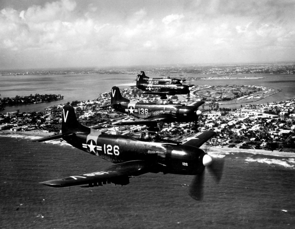 AM-1s VA-727 US Naval Air Reserve over Miami c1950