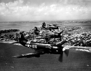 AM-1s VA-727 US Naval Air Reserve over Miami c1950 photo