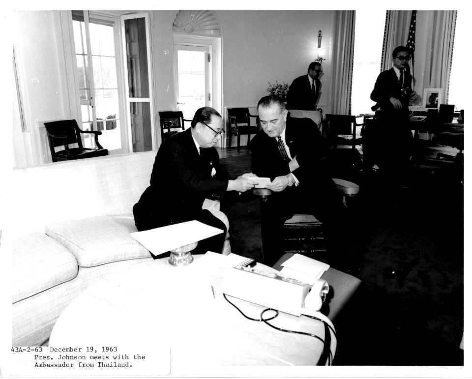 Amb of thailand with LBJ 1963 photo